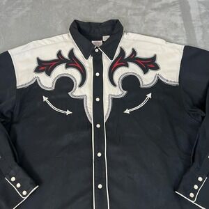 Gibson Trading Company Shirt Mens XL Black Long Sleeve Western Snap Embroidered